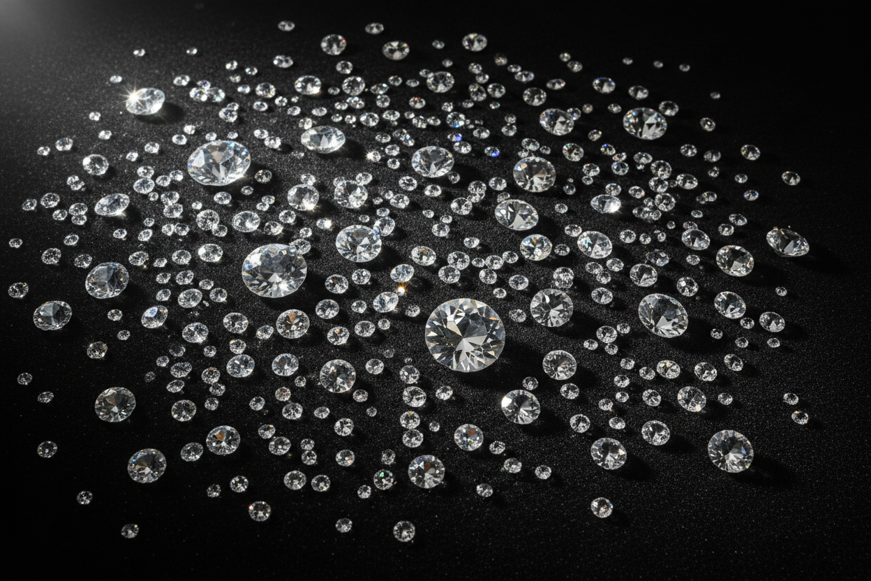 Scatter them out not in a straight line. Make all the crystals clear shining crystals. Different sizes.